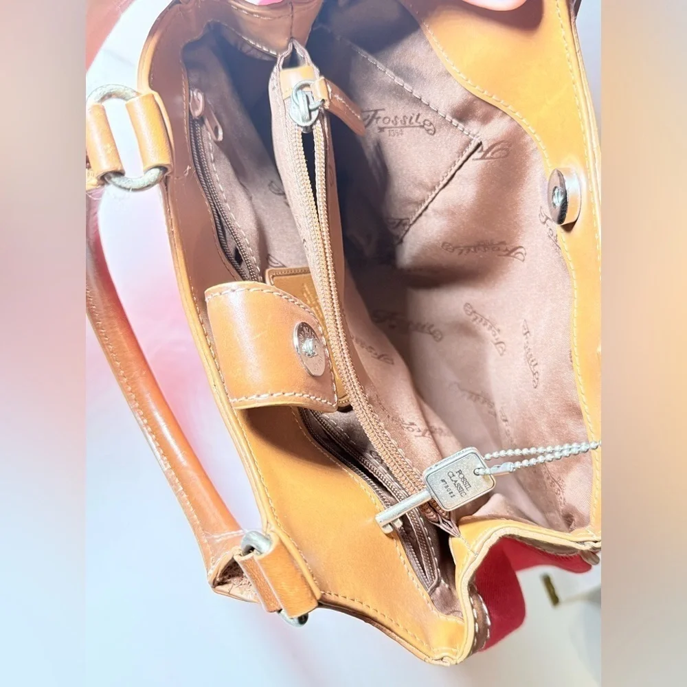 Fossil Red and Tan Satchel